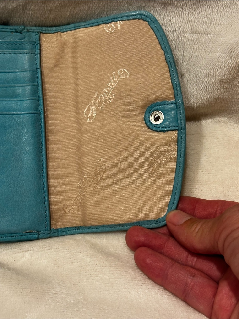 Fossil Womens Teal Leather Wallet with Butterfly Design Purfilated Flap Hobo - Picture 8 of 9